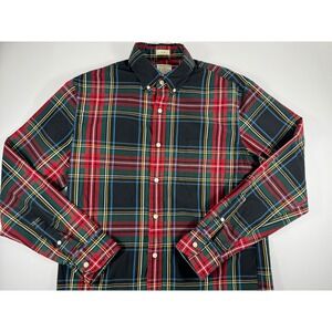 J Crew Organic Shirt Men's M Red Slim Fit‎ Button Down Plaid Stretch Cotton Long